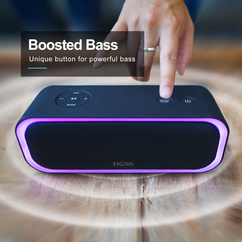 DOSS SoundBox Pro Bluetooth Speaker, 20W Stereo Sound, Active Extra Bass, 20H Playtime, Multi-Colors Lights, Wireless Stereo Pairing, IPX6 Waterproof for Garden, Hiking, Camping, Beach, Party-Blue - Image 3